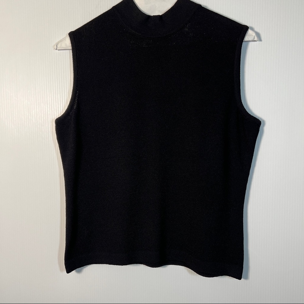 ST JOHN Mock Turtleneck Shell with zipper at shoulder to open neck opening. BL